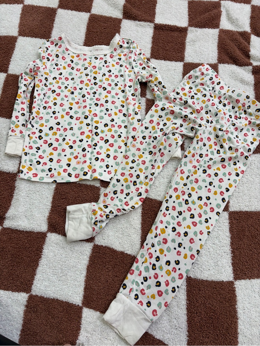 Little Me Cream Pajama Set with Multicolor Heart Spots